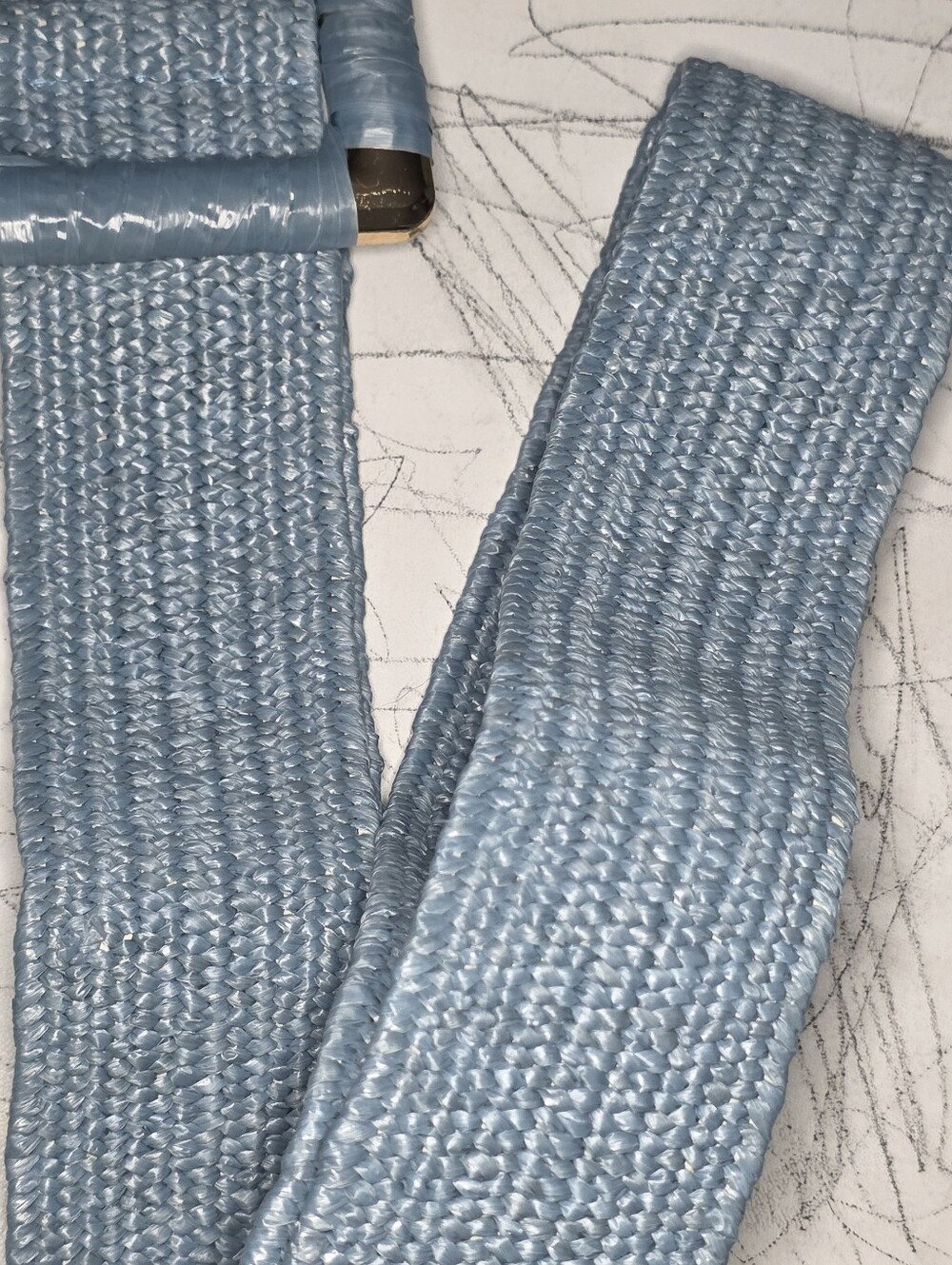 Light Blue Woven Waist Belt with Gold-Tone Buckle - Picture 8 of 9